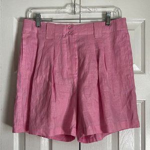 Crescent High Waisted Pleated Darlene Linen Pink Shorts Size Large - New w/ Tags
